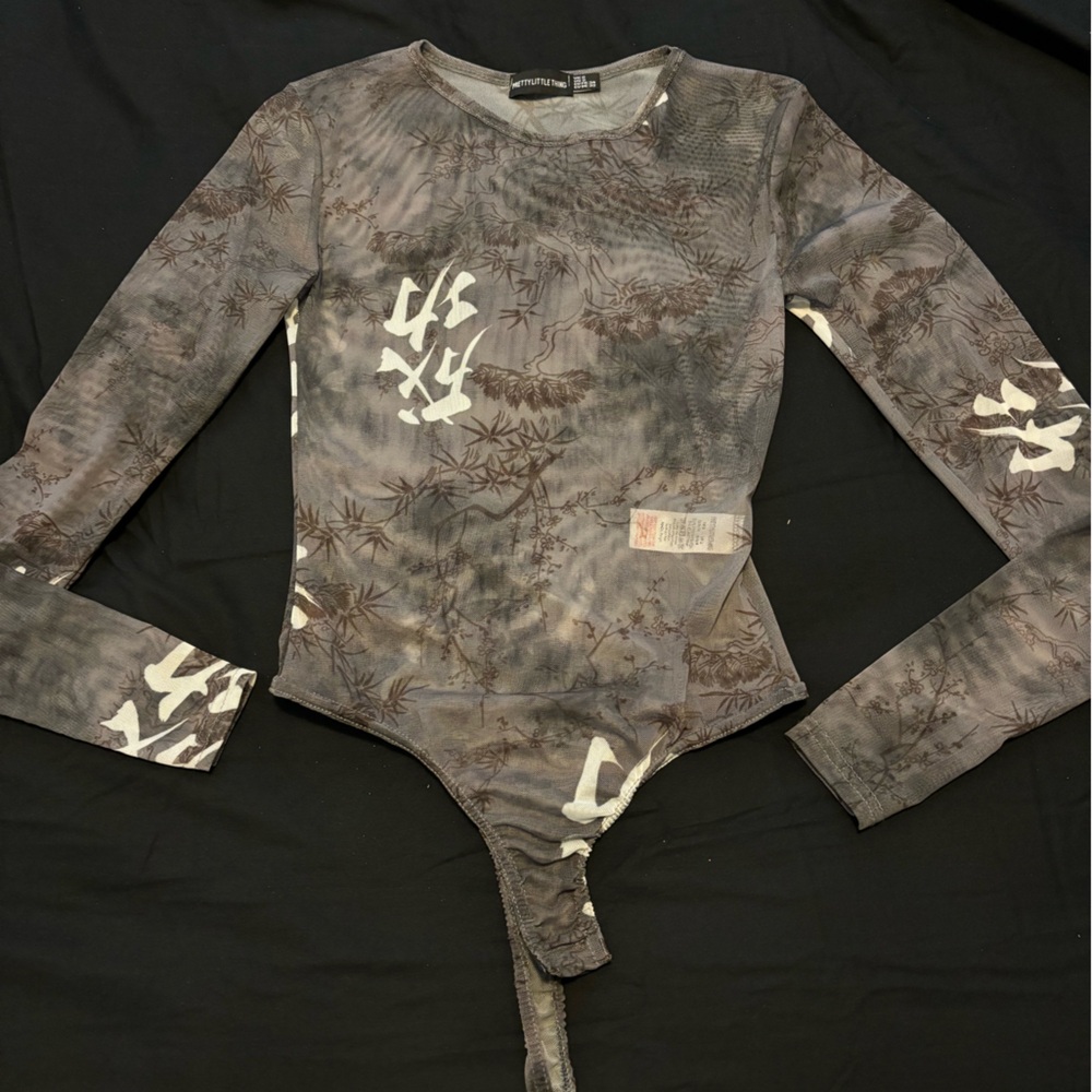 Grey Mesh Long Sleeve Top
